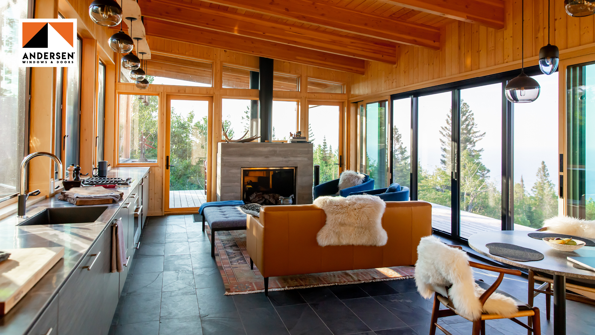Interior living space with Andersen windows and patio doors